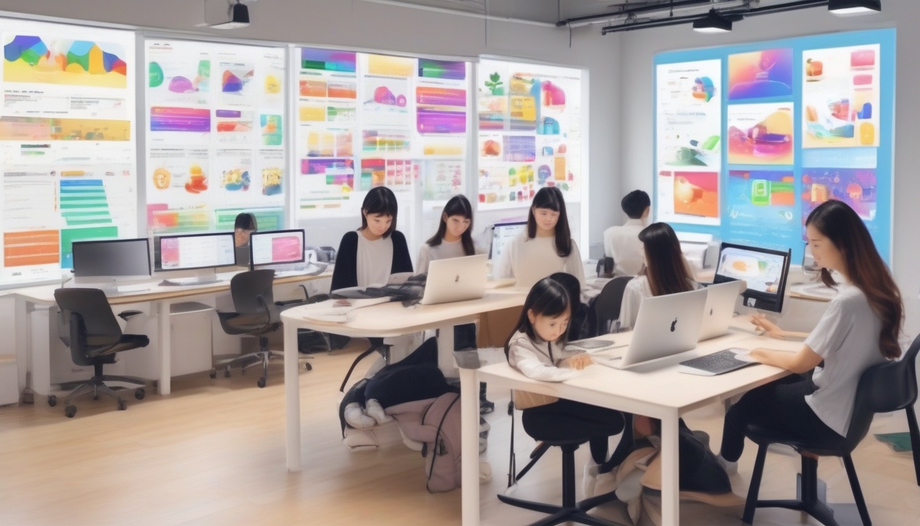 保育アプリの画面モックアップが映るモニターを囲んで開発を進める東京のスタートアップチーム